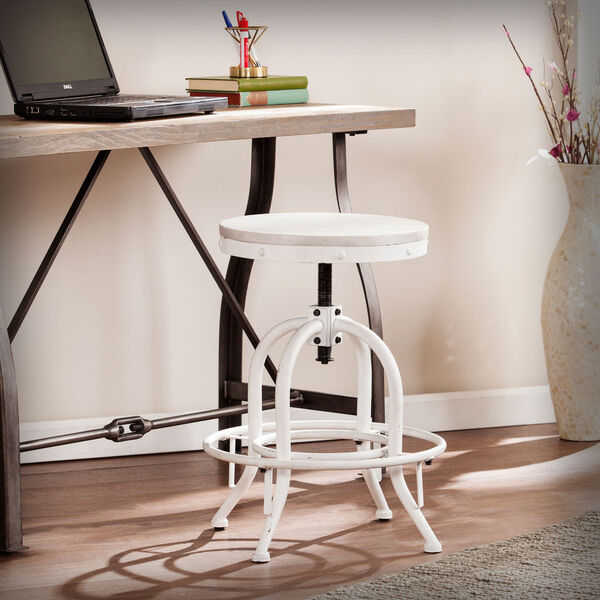 Distressed White with Whitewash Stain Stool, image 1