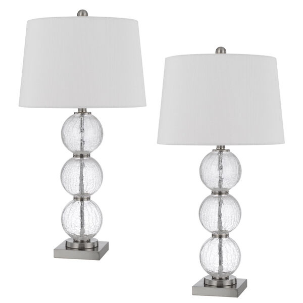 Crosset Brushed Steel and Clear Two-Light Crackle Glass Table Lamp, Set of 2, image 1