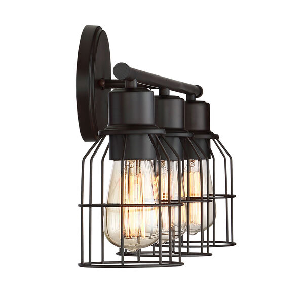 Afton Rubbed Bronze Caged Three-Light Industrial Vanity, image 3
