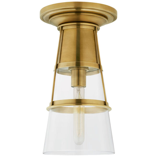 Robinson Medium Flush in Hand-Rubbed Antique Brass with Clear Glass by Thomas O'Brien, image 1