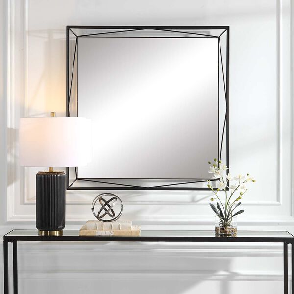 Entangled Satin Black Modern Square Wall Mirror, image 1