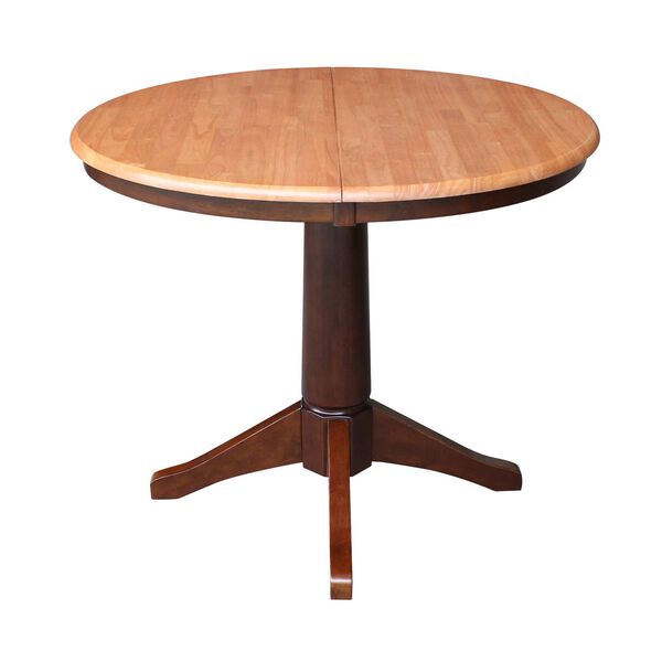 Cinnamon and Espresso Round Pedestal Dining Table with 12-Inch Leaf, image 2