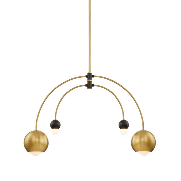 Willow Aged Brass and Black Four-Light Chandelier, image 1