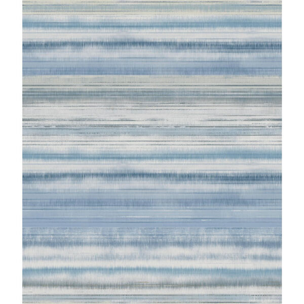 Impressionist Blue Fleeting Horizon Stripe Wallpaper, image 1