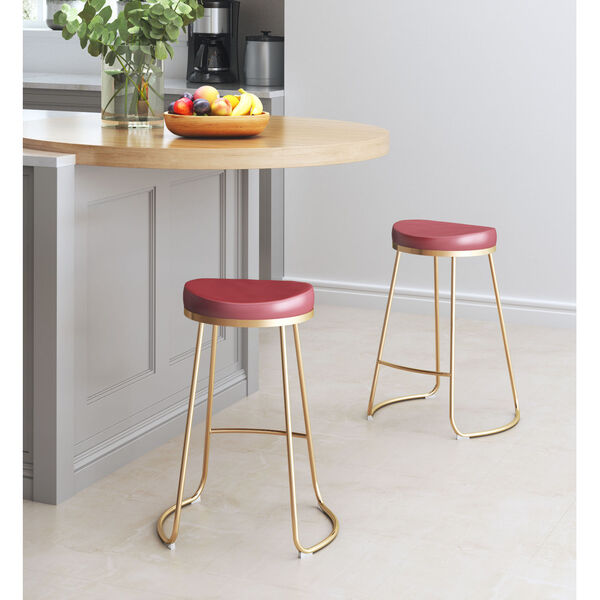 Bree Burgundy and Gold Counter Stool, Set of Two, image 2