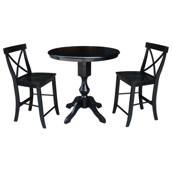 Black Round Top Counter Height Table with X-Back Stools, 3-Piece, image 1