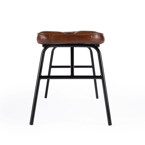 Austin Brown and Black Leather Button Tufted Bench, image 5
