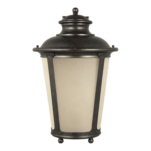 Cape May Burled Iron One-Light Outdoor Wall Sconce with Etched Hammered with Light Amber Shade, image 1