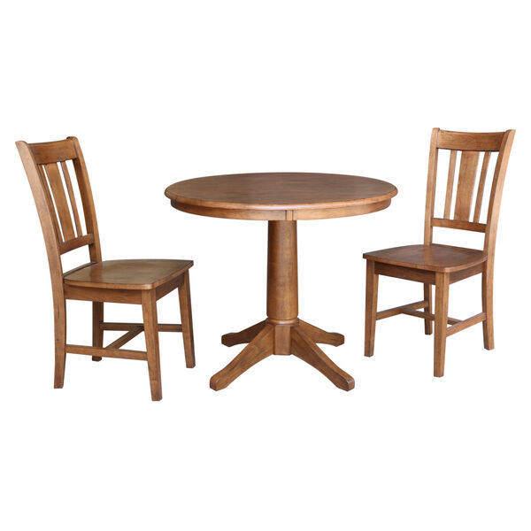 San Remo Distressed Oak 36-Inch Round Top Pedestal Table with Two Chair, Set of Three, image 2