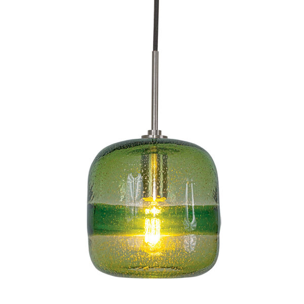 Envisage VI Brushed Nickel One-Light Mini Pendant with Green Glass, image 2