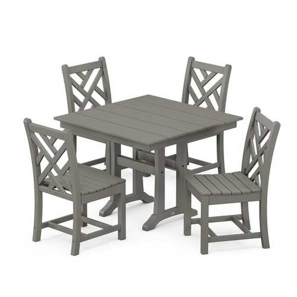 Chippendale Slate Grey Trestle Side Chair Dining Set, 5-Piece, image 1