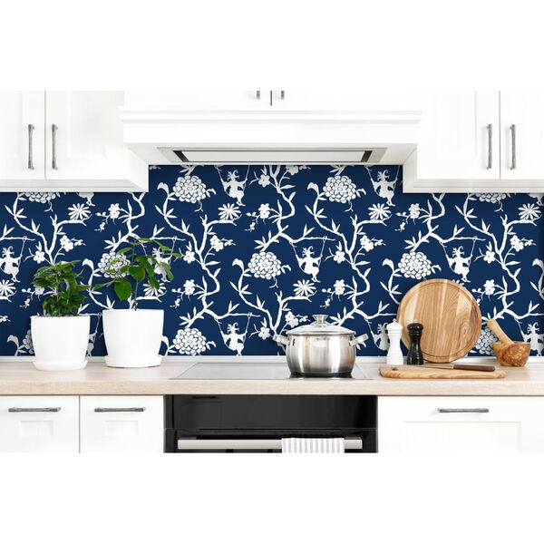 NextWall Blue Chinoiserie Silhouette Peel and Stick Wallpaper, image 1