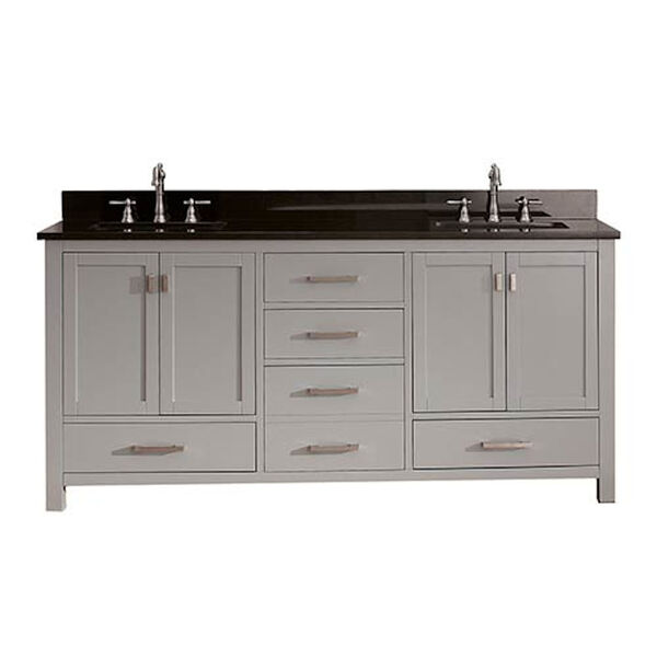 Modero Chilled Gray 72-Inch Double Vanity Combo with Black Granite Top, image 1