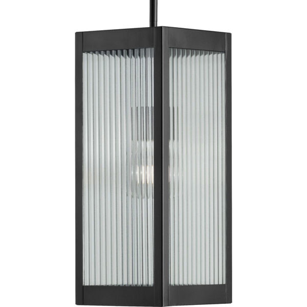 Felton Matte Black Seven-Inch One-Light Outdoor Pendant with Clear Ribbed Shade, image 1