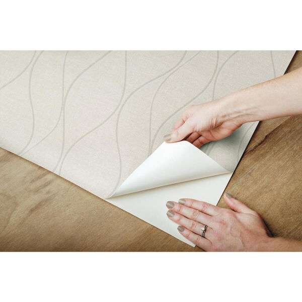 Beige Wave Ogee Peel and Stick Wallpaper– SAMPLE SWATCH ONLY, image 4