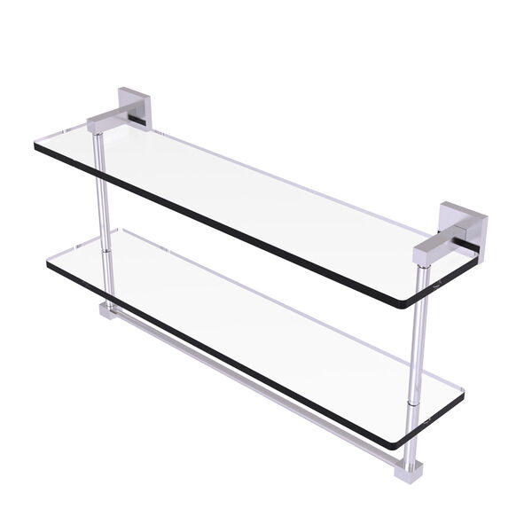 Montero Satin Chrome 22-Inch Two Tiered Glass Shelf with Integrated Towel Bar, image 1