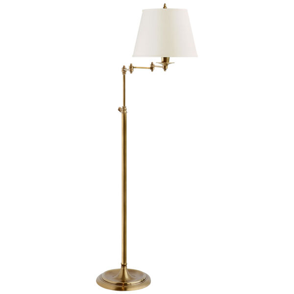 Triple Swing Arm Floor Lamp in Hand-Rubbed Antique Brass with Linen Shade by Studio VC, image 1