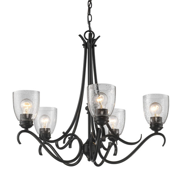 Parrish Black Five-Light Chandelier with Seeded Glass, image 2