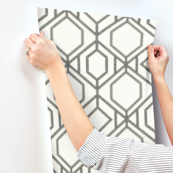 Tropics White Gray Sawgrass Trellis Pre Pasted Wallpaper - SAMPLE SWATCH ONLY, image 3