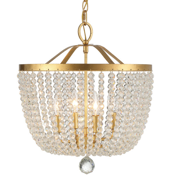 Rylee Antique Gold Four-Light Chandelier Convertible to Semi-Flush Mount, image 4