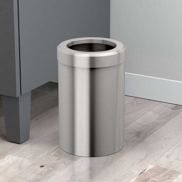 Round Modern Bathroom, Kitchen, Office, Waste and Trash Can Bin Satin Nickel, image 2