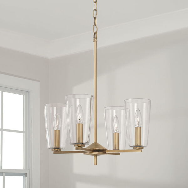 Portman Aged Brass Four-Light Pendant with Clear Glass, image 4