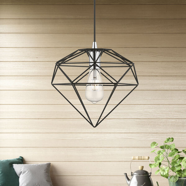 Knox Shiny Black with Polished Chrome Accents 11-Inch One-Light Pendant, image 3