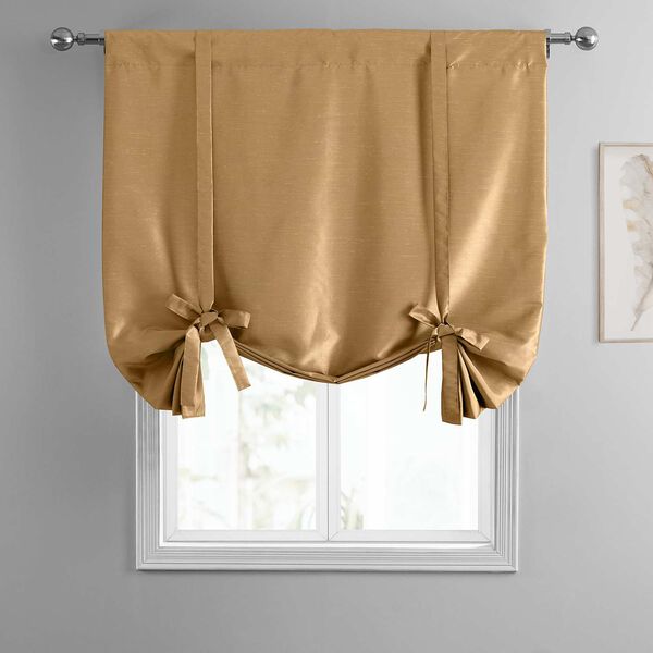 Flax Gold Vintage Textured Faux Dupioni Silk Tie-Up Window Shade Single Panel, image 3