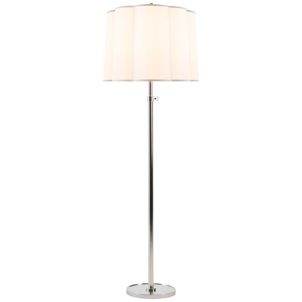 Simple Floor Lamp in Soft Silver with Silk Scalloped Shade by Barbara Barry, image 1