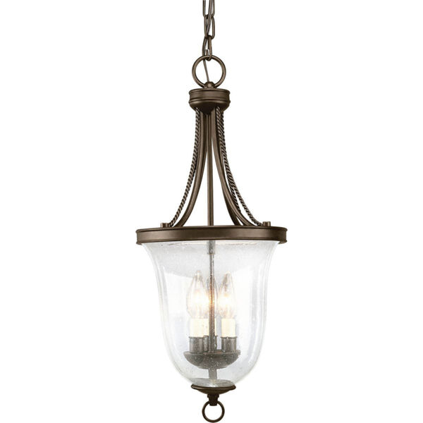 Seeded Glass Antique Bronze Three-Light Lantern Pendant with Clear Seeded Glass, image 1