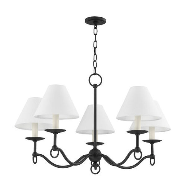 Massi Forged Iron and White Five-Light Chandelier, image 1