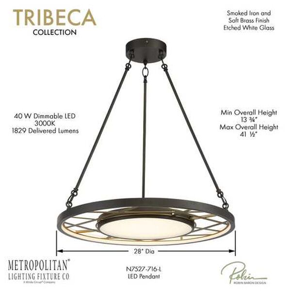 Tribeca Smoked Iron and Soft Brass 28-Inch LED Pendant, image 5