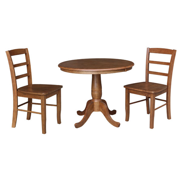 Distressed Oak 36-Inch Round Extension Dining Table with Two Ladderback Chair, Three-Piece, image 2