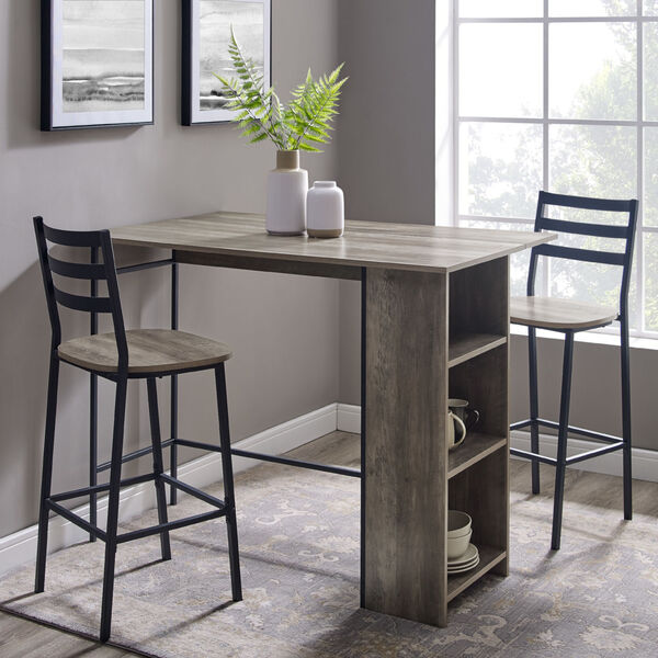 Gray and Black Drop Leaf Counter Table Set, 3-Piece, image 1