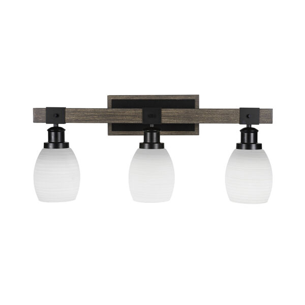 Tacoma Matte Black and Distressed Wood-lock Metal Seven-Inch Three-Light Bath Light with Clear Bubble Shade, image 1