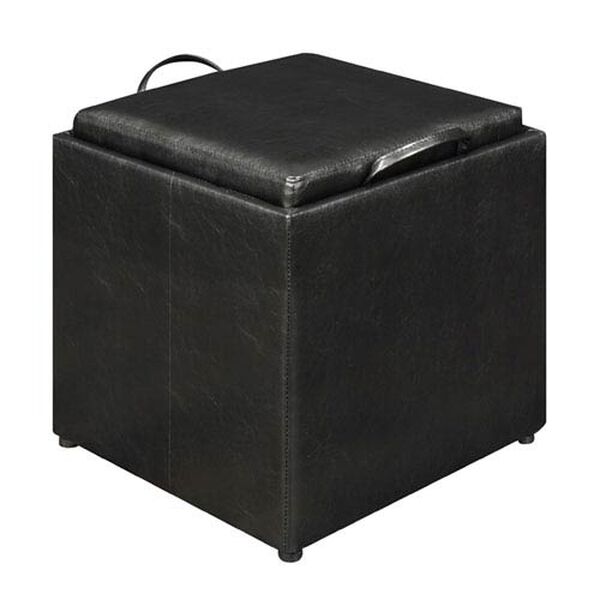 Designs4Comfort Park Avenue Black Faux Leather Single Ottoman with Stool and Reversible Tray, image 4