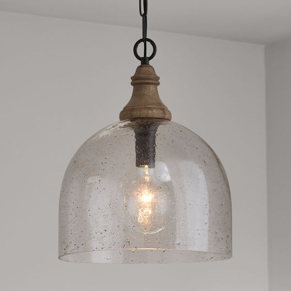 Grey Wash and Pewter 15-Inch One-Light Pendant with Clear Seeded Glass, image 2
