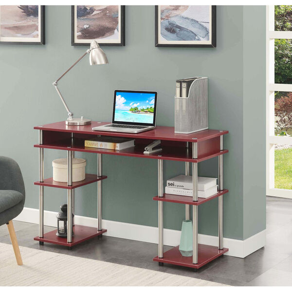 Designs2Go Dark Cranberry Red Student Desk with Shelves, image 2