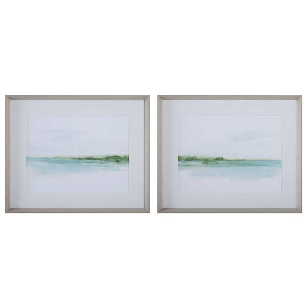 Green Ribbon Coast White Framed Prints, Set of Two, image 2