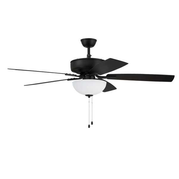 Pro Plus Flat Black 52-Inch Two-Light Ceiling Fan with White Frost Bowl Shade, image 1