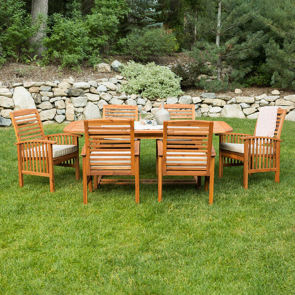 7-Piece Brown Acacia Patio Dining Set with Cushions, image 4