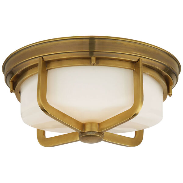 Milton Large Flush Mount in Hand-Rubbed Antique Brass with White Glass by Thomas O'Brien, image 1