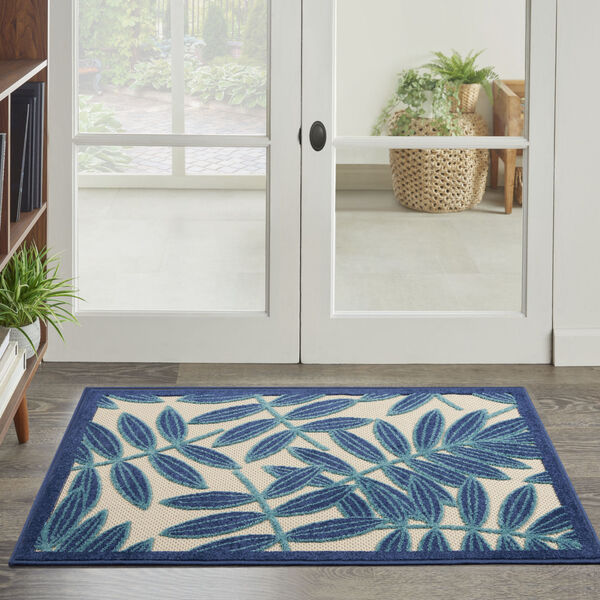 Aloha Navy Blue and White Indoor/Outdoor Area Rug, image 1