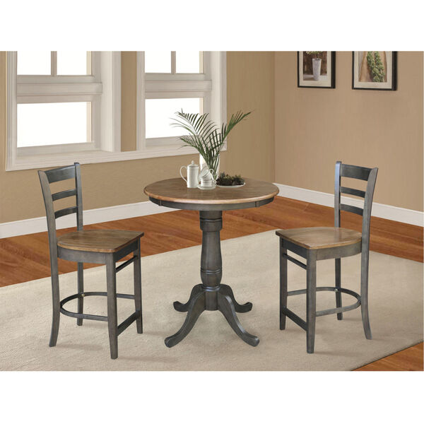 Emily Hickory and Washed Coal 30-Inch Pedestal Gathering Height Table With Counter Height Stools, Three-Piece, image 2