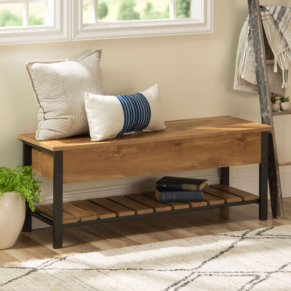 48-Inch Open-Top Storage Bench with Shoe Shelf - Barn wood, image 1