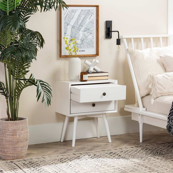 White Two-Drawer Solid Wood Nightstand, Set of Two, image 5