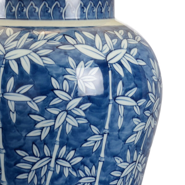 Blue and White Glaze One-Light Bamboo Vase Table Lamp, image 4