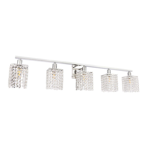 Phineas Chrome Five-Light Bath Vanity with Clear Crystals, image 5