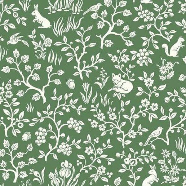 Fox and Hare Forest Green Wallpaper, image 1