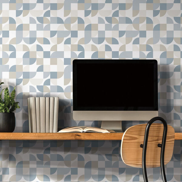 Blue Mid-Century Geometric Peel and Stick Wallpaper-SAMPLE SWATCH ONLY, image 2